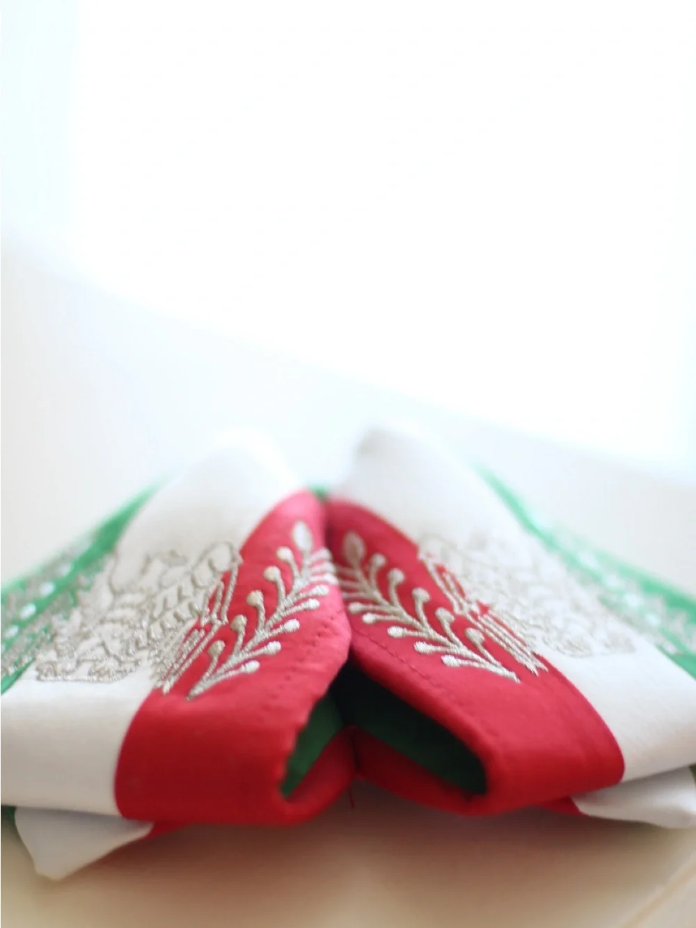 Embroidered Red, Green & White Decorative Napkins